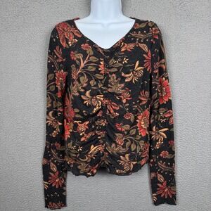 Free People Top Women XL Black Floral Dreamed of You Tee Dark Fairy Grunge Boho